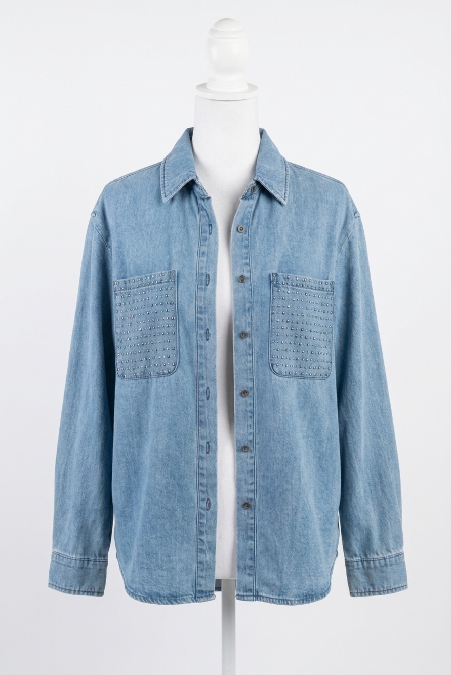 NEW BLUE B rocksteady denim button-up top in blue